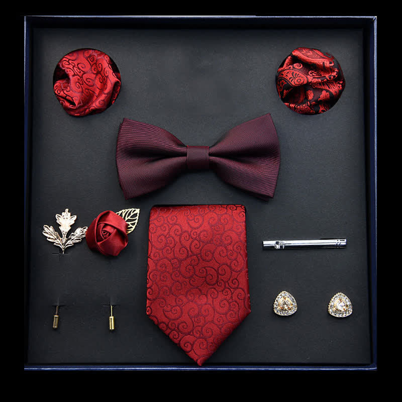 8Pcs Burgundy Menswear Classic Business Bow Ties Gift Box