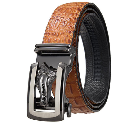 Men's Hollow Automatic Buckle Crocodile Print Leather Belt