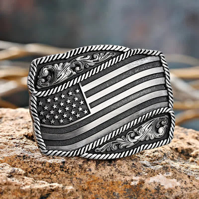 Men's DIY American Flag Antique Buckle Leather Belt