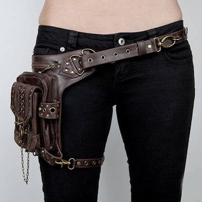 Travel Brown Gothic Chain Steampunk Waist Leg Bag