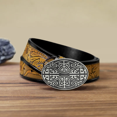 Men's DIY Celtic Cross Pattern Buckle Leather Belt