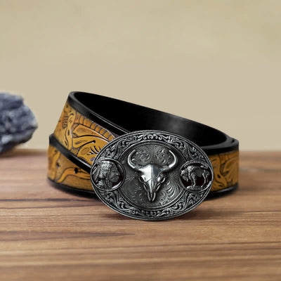 Men's DIY Typical Western Skull Buckle Leather Belt