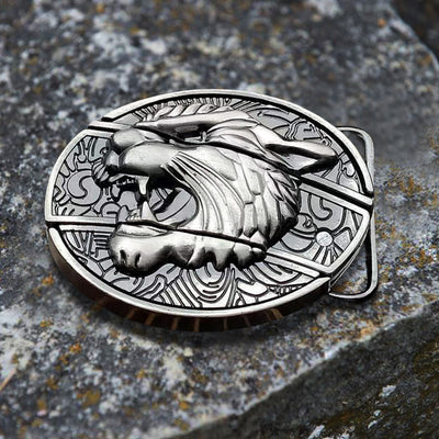 Men's DIY Roaring Tiger Hidden Folding Knife Leather Belt