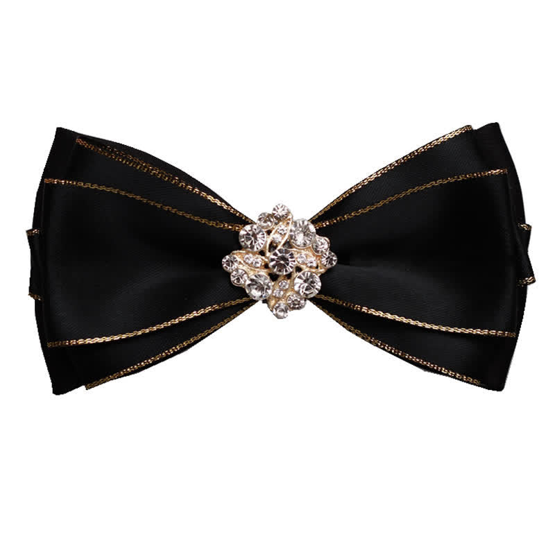Men's Rhinestone Flower Golden Edge Bow Tie