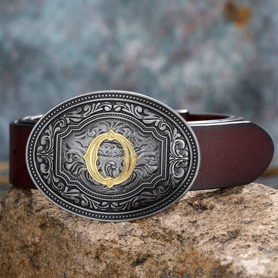 DIY Unisex Hip Hop Initial Letter Embossment Buckle Leather Belt