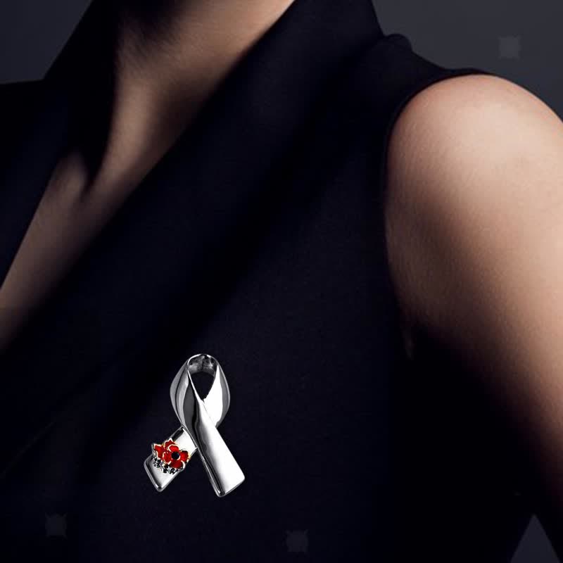 Unisex Disease Awareness Ribbon Poppy Brooch